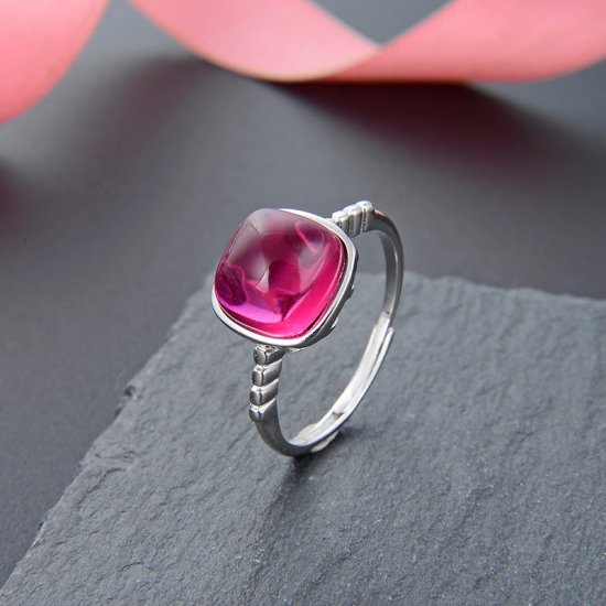 925 Sterling Silver Oval July Ruby Birthstone Rings - Click Image to Close